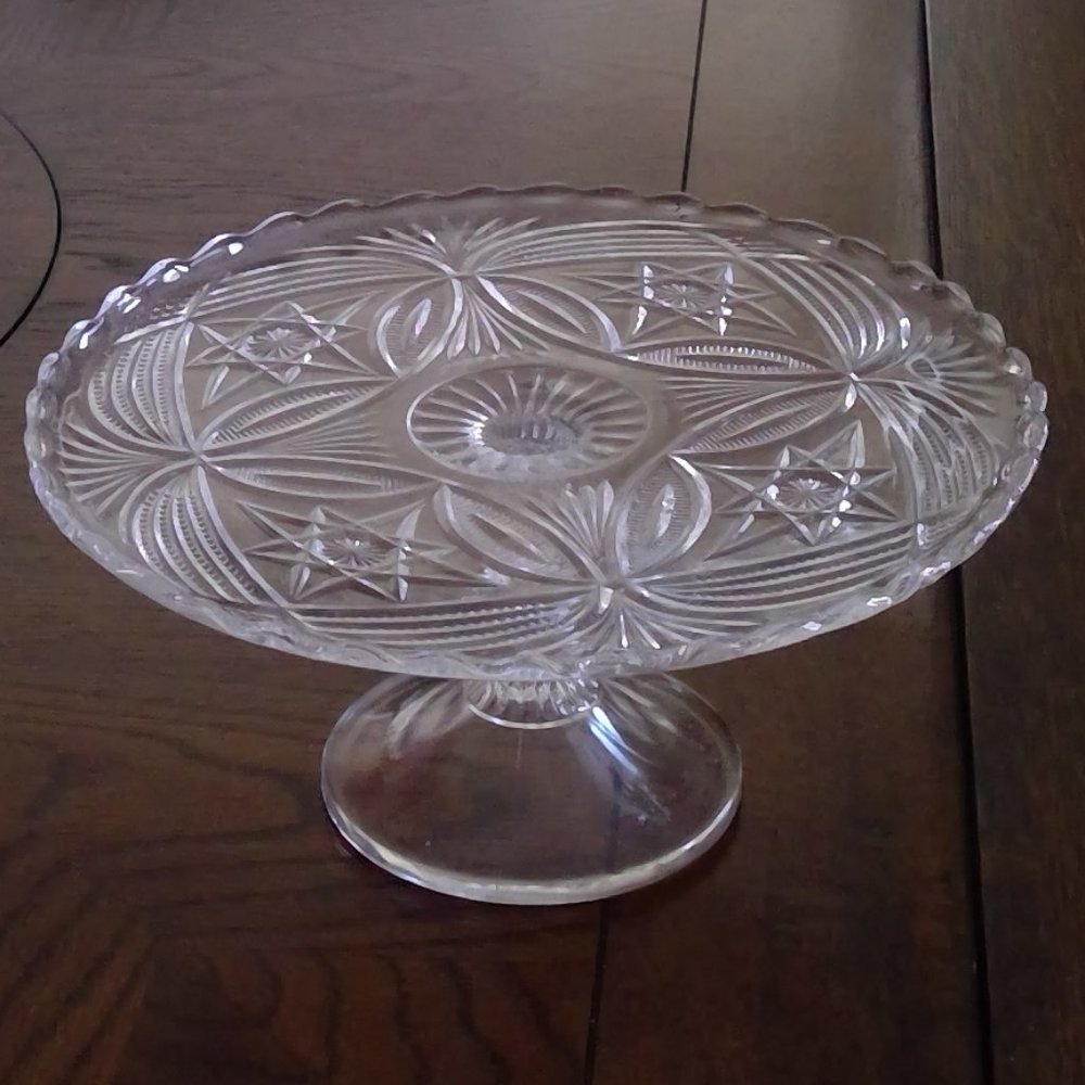 Antique EAPG Starburst Shabby Chic Cake Stand, 9.25"